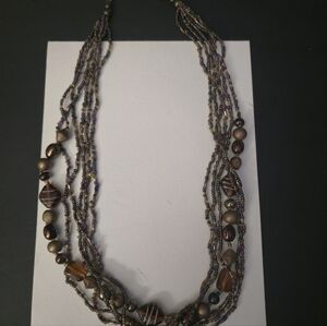 Vintage Boho Handblown and Seed Bead Neutral Colors Multi Strand Necklace